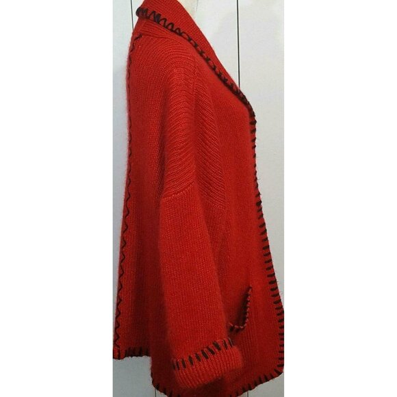 Womens Vintage Longline Open Cardigan Sweater Heavy Mohair Acrylic Fuzzy Red - Picture 7 of 10